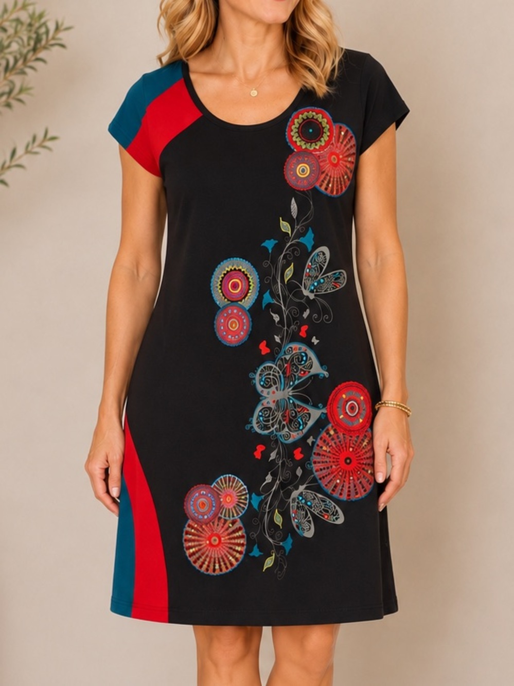 Leopards & Roses 100% Cotton Sz M Black Embroidered Boho Floral Butterfly Dress